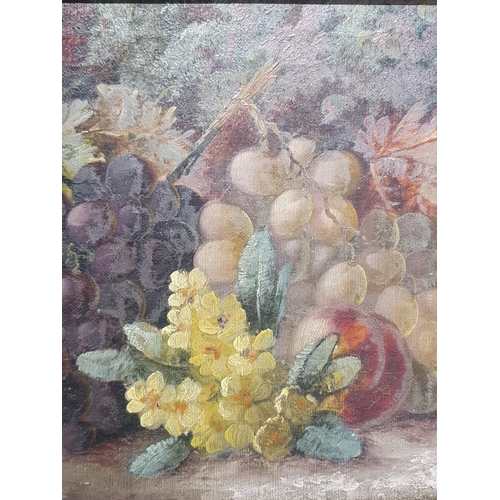 29 - A Alice Redgrave in the manner of Oliver Clare oil on canvas depicting fruit and fauna in a ornate g... 