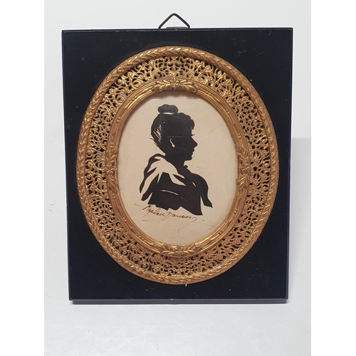 114 - A framed ebonized and brass silhouette by Stephen Damassy? to reverse 'Princess Charlotte'  overall ... 