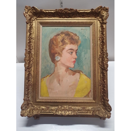 119 - A attributed to Philip Naviasky (1894-1983) born in Leeds, oil on board portrait of a young lady cir... 