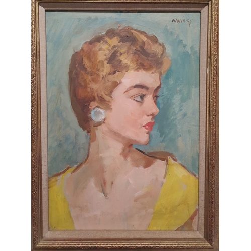 119 - A attributed to Philip Naviasky (1894-1983) born in Leeds, oil on board portrait of a young lady cir... 