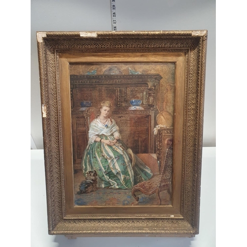 39 - A Mid Victorian Julianna Russell framed watercolour signed lower right hand corner depicting a seate... 