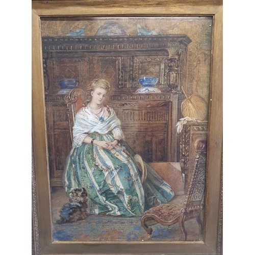 39 - A Mid Victorian Julianna Russell framed watercolour signed lower right hand corner depicting a seate... 