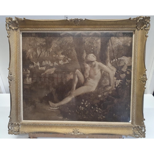 42 - A 19th century French school monochrome oil on canvas depicting a nude study artist unknown in a orn... 