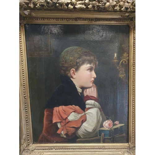 46 - A Mid-Victorian Continental school oil on canvas depicting a altar boy at prayer artist unknow in a ... 