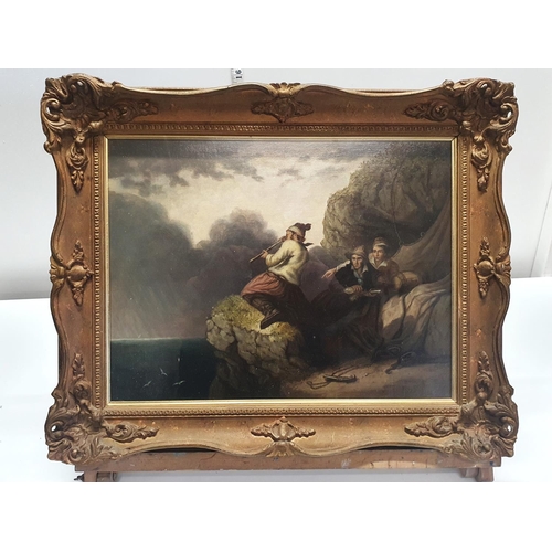 47 - A framed oil on canvas after James Alfred Atkin entitled Smugglers Lookout' 1867 by G J Ford  in a o... 