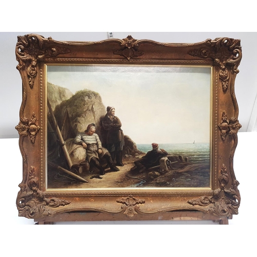 48 - A framed oil on canvas after W Hessloehl entitled 'The Smugglers' circa 1833 by G J Ford in a ornate... 