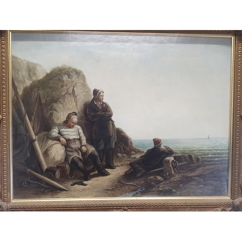 48 - A framed oil on canvas after W Hessloehl entitled 'The Smugglers' circa 1833 by G J Ford in a ornate... 