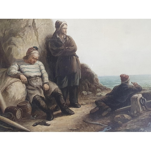 48 - A framed oil on canvas after W Hessloehl entitled 'The Smugglers' circa 1833 by G J Ford in a ornate... 