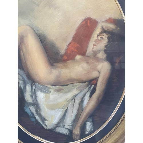 50 - A circa 1920's nude study of a reclining young lady in pastel signed to base (unknown) in a ornate g... 