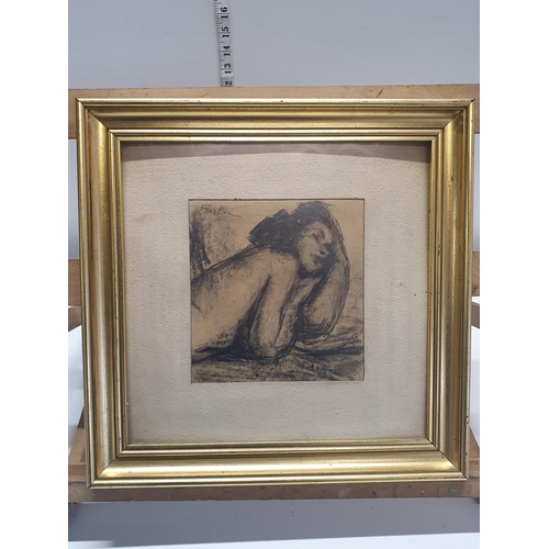 53 - A Pal Fried - Hungarian Artist (1893-1976) charcoal sketch of partial reclining nude female signed t... 