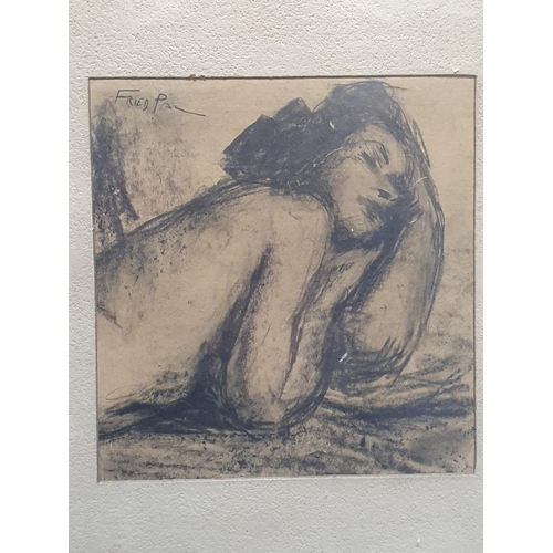 53 - A Pal Fried - Hungarian Artist (1893-1976) charcoal sketch of partial reclining nude female signed t... 