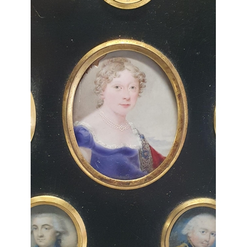 60 - The circle of Henry Pierce Bone (1755-1834) Georgian framed collage of six hand painted miniatures p... 