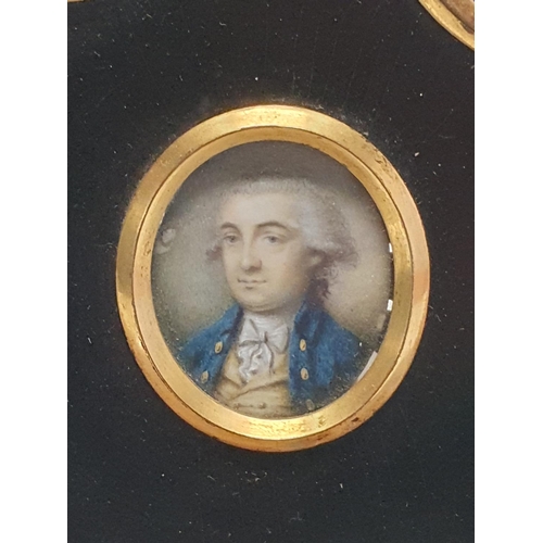 60 - The circle of Henry Pierce Bone (1755-1834) Georgian framed collage of six hand painted miniatures p... 