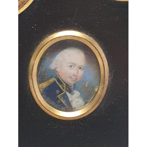 60 - The circle of Henry Pierce Bone (1755-1834) Georgian framed collage of six hand painted miniatures p... 