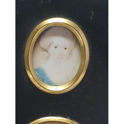 60 - The circle of Henry Pierce Bone (1755-1834) Georgian framed collage of six hand painted miniatures p... 