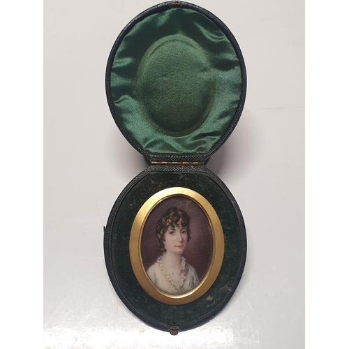 64 - A Victorian hand painted miniature of a young lady in a fitted case overall dimensions 12x10cm