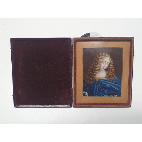 76 - A Renaissance neo-classical style enamel miniature portrait in fitted case with hand blown glass ove... 