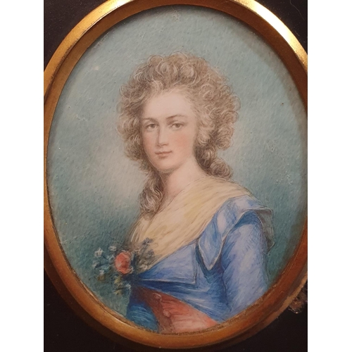 80 - A 19th century framed miniature portrait in a ebonised frame depicting a lady 13x12cm