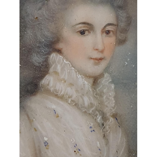 96 - A Georgian painted miniature portrait of a lady in a gilt framed (signature illegible) overall dimen... 