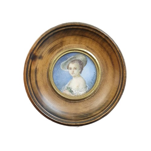 65 - A early Victorian hand painted miniature portrait depicting a young lady signed to right corner arti... 