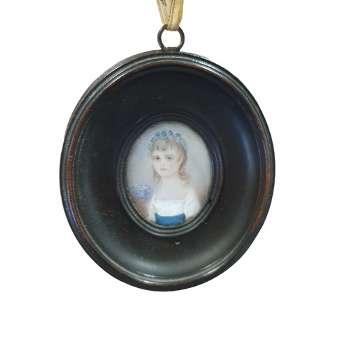 70 - A small 19th century hand painted miniature portrait in oval oak frame overall dimensions 9x7cm