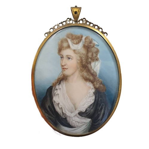 71 - A large framed hand painted miniature portrait of a young lady circa 1830 overall dimensions 15x11cm