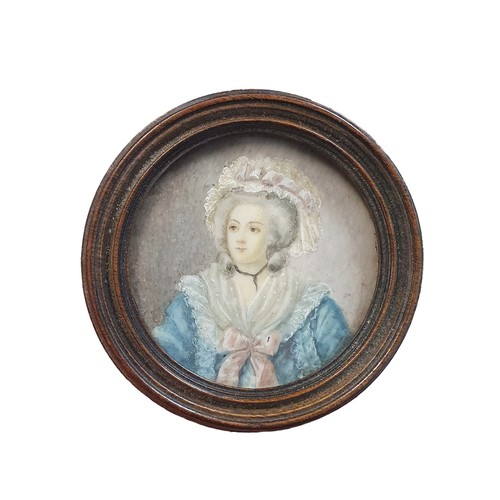 72 - A oak framed hand painted miniature portrait label to reverse 'Princess Beatrice of Savoy' overall d... 