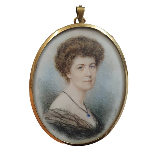 75 - A hand painted miniature portrait of a Victorian lady signed E Lloyd overall dimensions 9x7.5cm