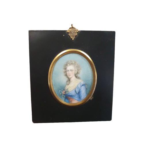 80 - A 19th century framed miniature portrait in a ebonised frame depicting a lady 13x12cm