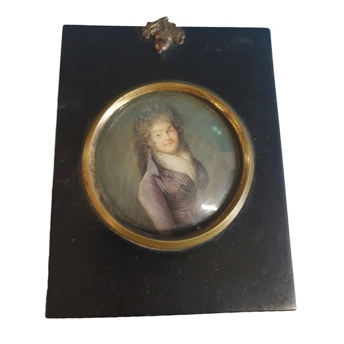 81 - The circle of Frederick Buck (1781-1840) framed miniature portrait of a lady in an ebonised frame ov... 