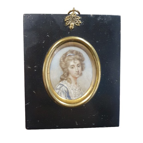 82 - The circle of Frederick Buck (1781-1840) framed miniature portrait of a lady in an ebonised frame ov... 