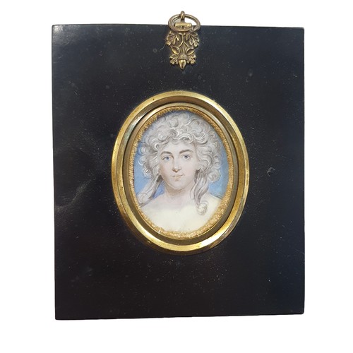 84 - The circle of Frederick Buck (1781-1840) framed miniature portrait of a lady in an ebonised frame ov... 