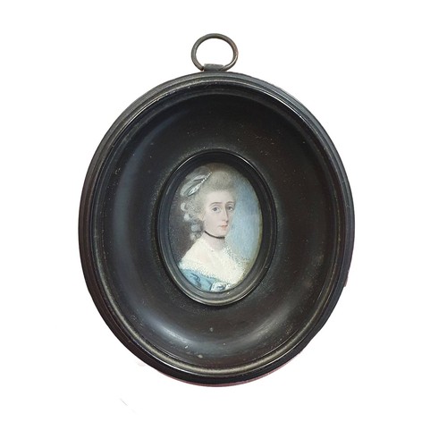 87 - A framed painted miniature portrait of a lady dated 1789 signed Read in a oval wooden frame overall ... 