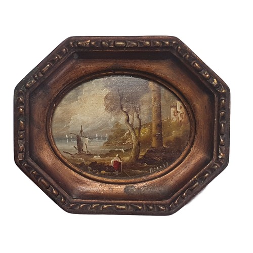 109 - A gilt framed miniature landscape portrait signed Bellis overall dimensions 12.5x10cm