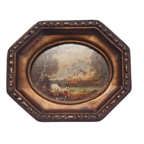 110 - A gilt framed miniature landscape portrait signed Bellis overall dimensions 12.5x10cm