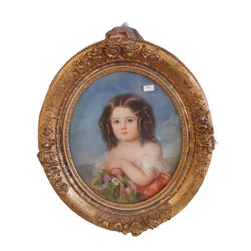 49 - A Laure Houssaye de Leomenil nee Girard (1806-1866) pastel portrait depicting a young child in a hea... 