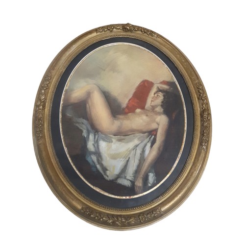 50 - A circa 1920's nude study of a reclining young lady in pastel signed to base (unknown) in a ornate g... 