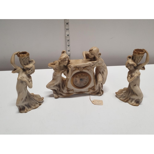 179 - A Royal Dux circa 1900 clock and garniture set