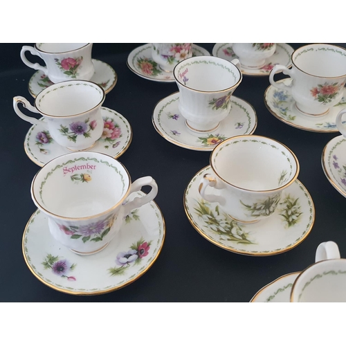 190 - A miniature Royal Albert, Elizabethan bone china tea set 'Calendar Months'. twelve cups and saucers.