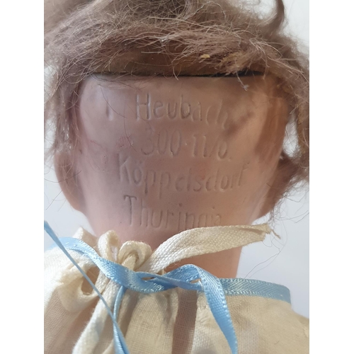 191 - Two Heubach bisque dolls with period dress and one other with horseshoe mark to back of the neck pos... 