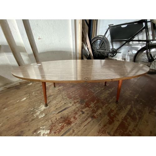 213 - A vintage mid century coffee table 122x48x35cm, shipping unavailable