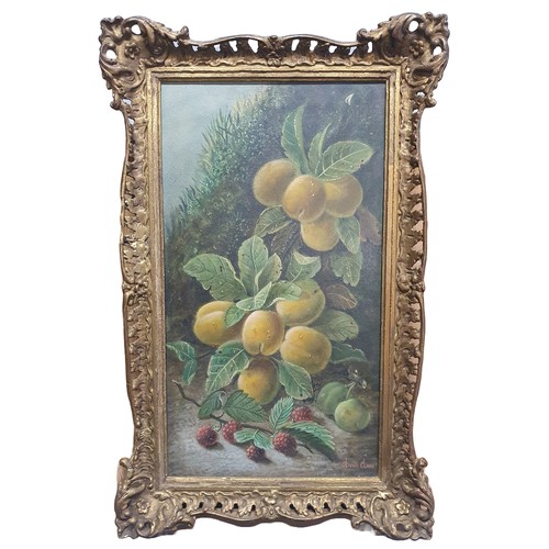 2 - A Oliver Clare (1853-1927) oil on board depicting still life study of fruit signed to lower right in... 