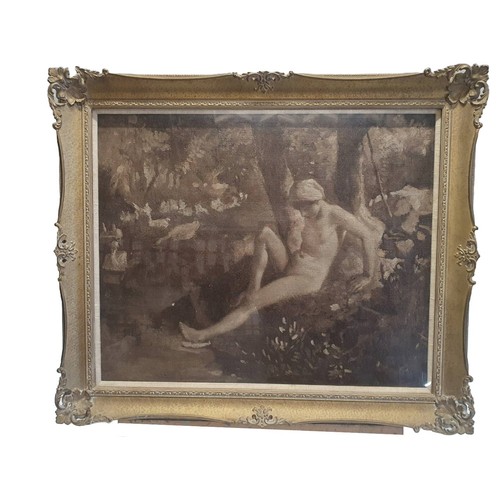 42 - A 19th century French school monochrome oil on canvas depicting a nude study artist unknown in a orn... 