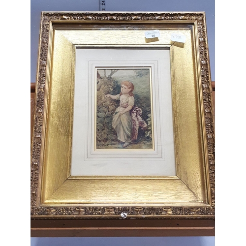 61 - A framed watercolour depicting a young girl picking flowers by Henry James Johnstone (1835-1907) sig... 