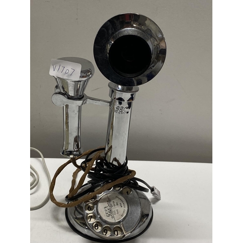 454 - A selection of vintage telephones including heavy GEC chrome plated candlestick telephone (untested)... 