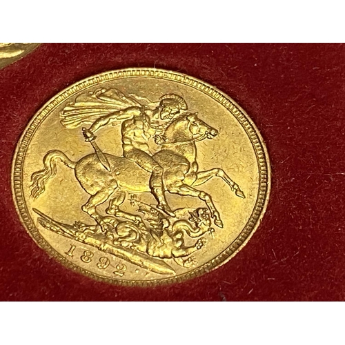 128 - A cased set of three Victorian 22ct full gold sovereigns 1886, 1892, 1898