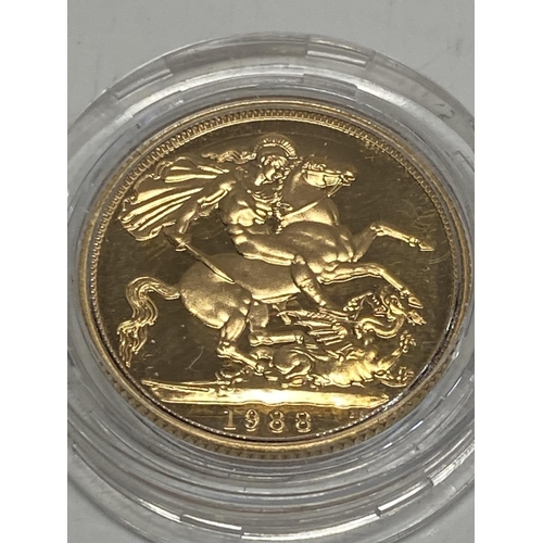 129 - A 1988 proof 22ct gold full sovereign 8.00 grams