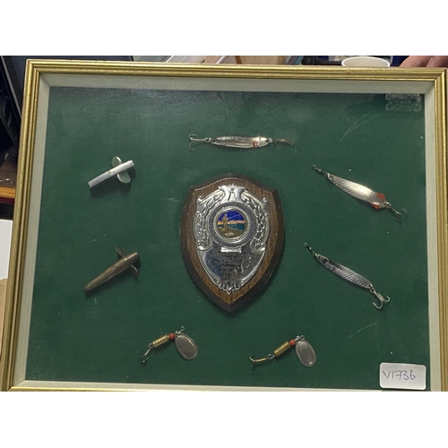 354 - A cased fishing tackle display owned by Mr Hugh Falkus - A decorated WW2 pilot