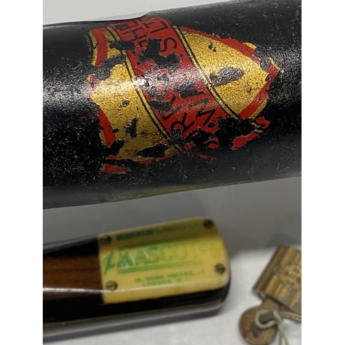 409 - A vintage The Mascot cue by Burrows and Watts with a novelty Japanese cue, shipping unavailable