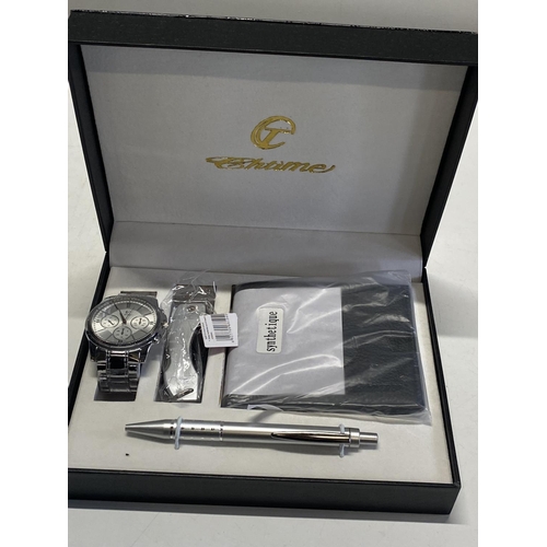 503 - A men's Chtime gift set including watch, pen knife and pen etc